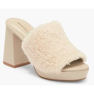 INTENTIONALLY BLANK Size 9.5 Tian Faux Shearling Slide Sandal Slip On CREAM Y2K